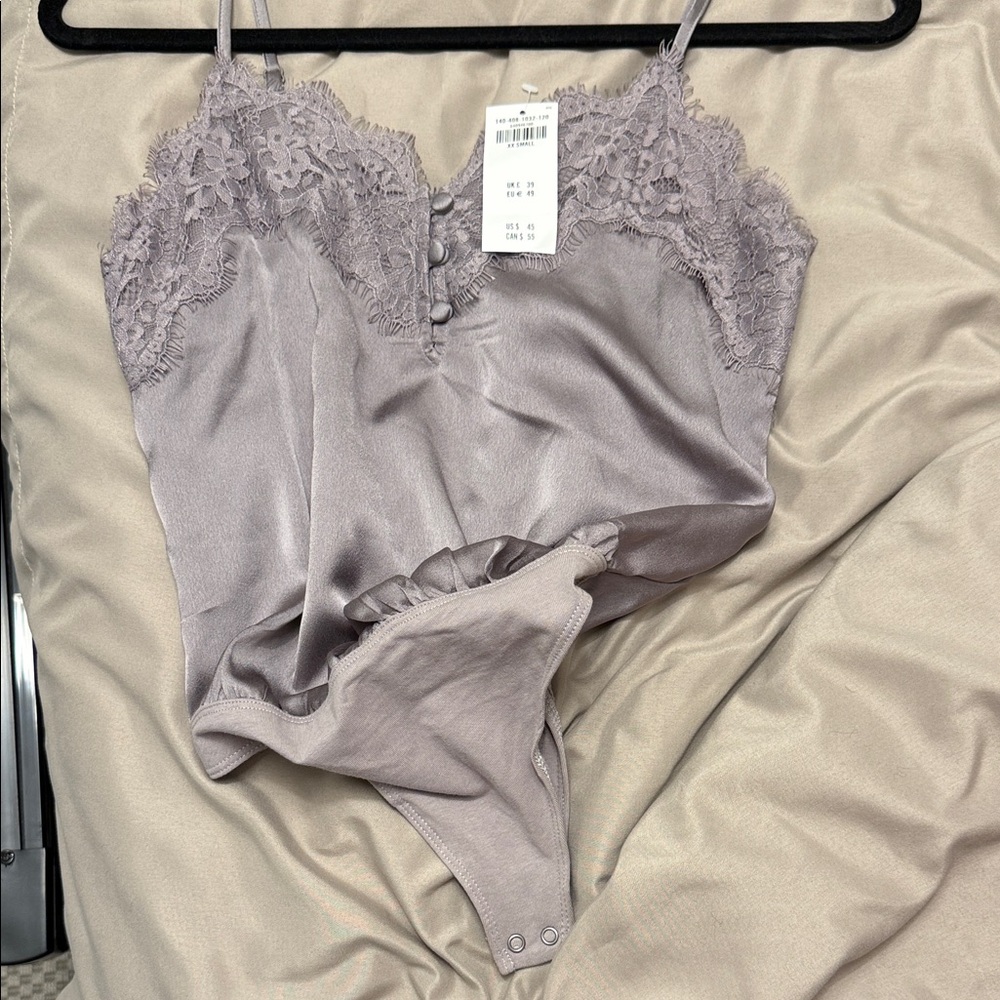 Abercrombie & Fitch Lace Trim Satin Bodysuit - Lavender